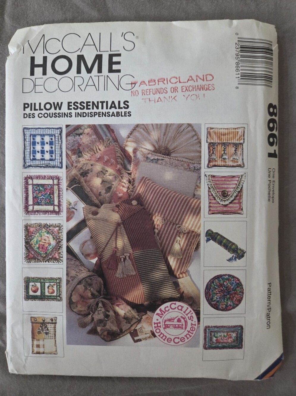 McCall's Home Decorating 8661 Pillow Essentials Sewing Pattern